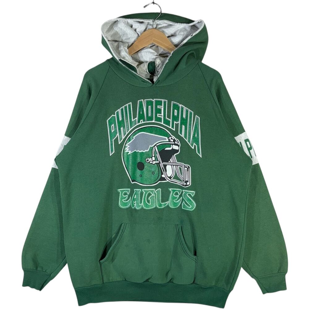 Vintage Philadelphia Eagles Helmet Spellout NFL Hoodie XL